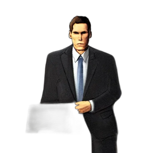 jacket, staff, face, robot, 3d render, concept art, pixel art, photorealistic transparent PNG cut-out