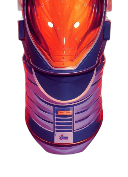 robot, mask, face, weapon, 3d render, concept art, vaporwave, outer space transparent PNG cut-out