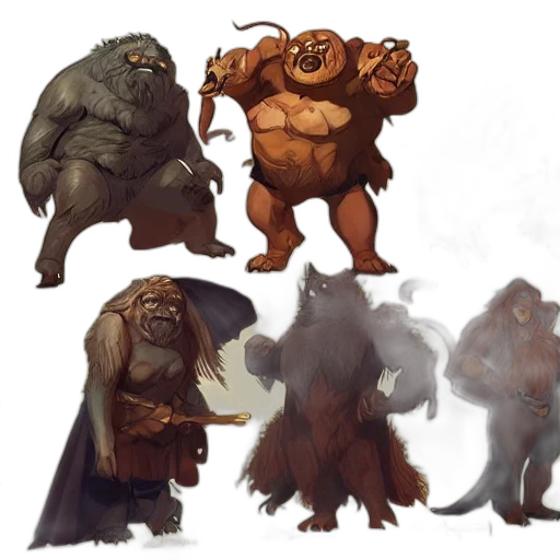 creature, concept art, fantasy art, comic book art, earth tones, dark, fellowship, ring transparent PNG cut-out