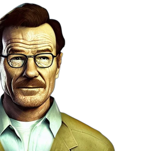 face, comic book art, photorealistic, cartoon, concept art, bryan, cranston, half transparent PNG cut-out