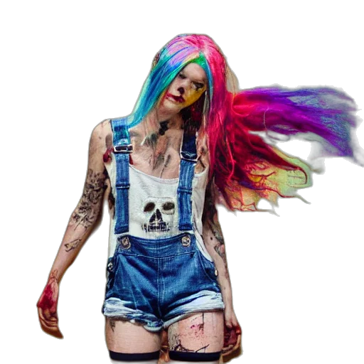 hair, dress, cyberpunk, concept art, photorealistic, neon, colorful, pastel transparent PNG cut-out