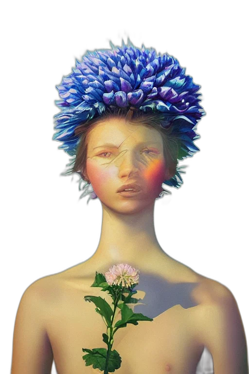 crown, flower, hat, mask, photorealistic, 3d render, concept art, vaporwave transparent PNG cut-out