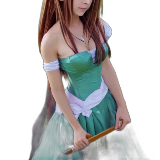 dress, staff, 3d render, photorealistic, fantasy art, anime, underwater, green transparent PNG cut-out