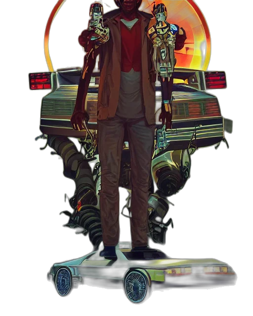 robot, jacket, staff, car transparent PNG cut-out