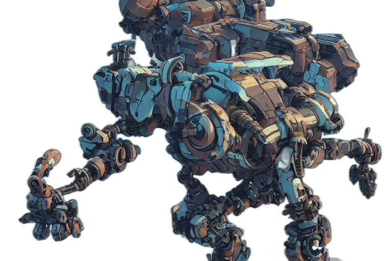 robot, weapon, creature, concept art, 3d render, cyberpunk, fantasy art, blue transparent PNG cut-out