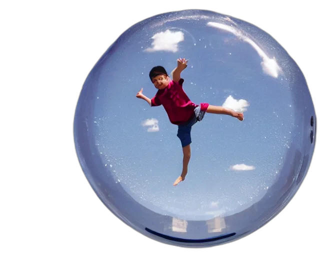 umbrella, 3d render, photorealistic, boy, floating, gently, down, sky transparent PNG cut-out