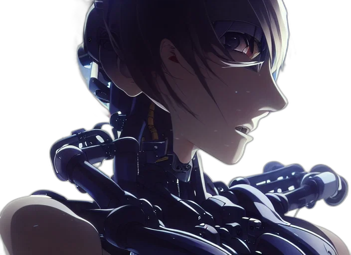 robot, weapon, face, crown, cyberpunk, concept art, anime, 3d render transparent PNG cut-out