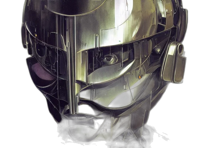mask, robot, face, concept art, comic book art, cyberpunk, fantasy art, golden transparent PNG cut-out