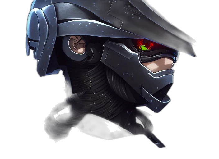 mask, robot, face, weapon, concept art, cyberpunk, fantasy art, photorealistic transparent PNG cut-out