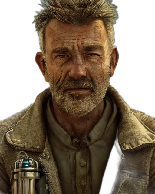 face, jacket, staff, weapon transparent PNG cut-out