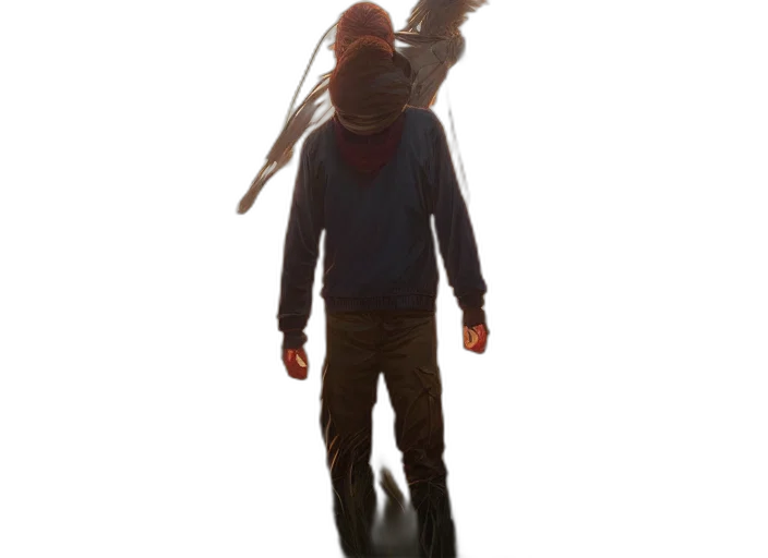 mask, jacket, staff, creature, concept art, 3d render, pixel art, fantasy art transparent PNG cut-out