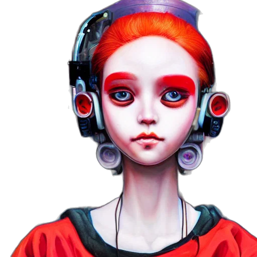 robot, face, concept art, cyberpunk, fantasy art, photorealistic, red, neon transparent PNG cut-out
