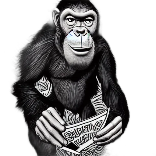 animal, photorealistic, cartoon, pencil sketch, concept art, wizard, ape, realistic transparent PNG cut-out
