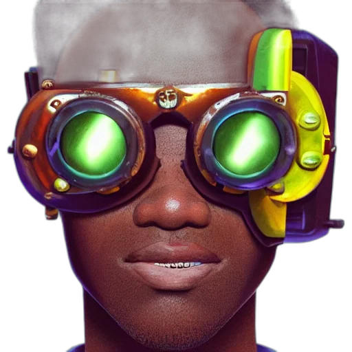 face, robot, mask, staff, cyberpunk, 3d render, concept art, photorealistic transparent PNG cut-out