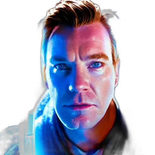 face, photorealistic, comic book art, concept art, cyberpunk, neon lights, blue, film transparent PNG cut-out