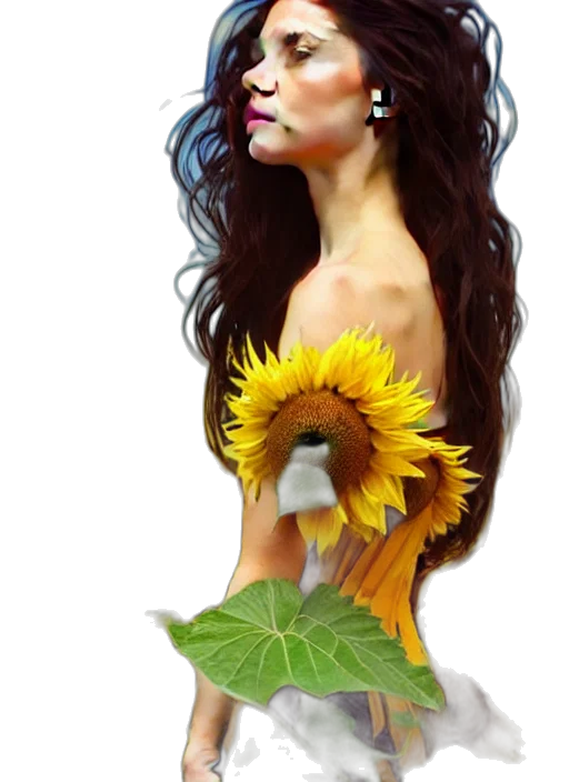 flower, dress, photorealistic, fantasy art, oil painting, 3d render, golden, full transparent PNG cut-out
