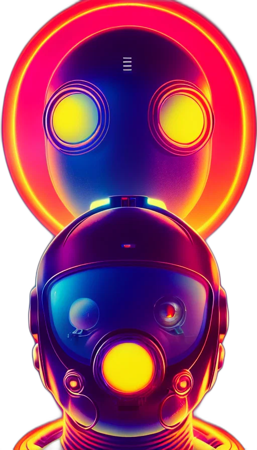 robot, mask, face, concept art, 3d render, cyberpunk, vaporwave, neon lights transparent PNG cut-out