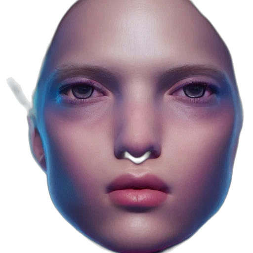 face, mask, creature, jewelry, photorealistic, 3d render, vaporwave, concept art transparent PNG cut-out