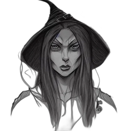 hat, fantasy art, concept art, pixel art, pencil sketch, dark, monochrome, detailed transparent PNG cut-out