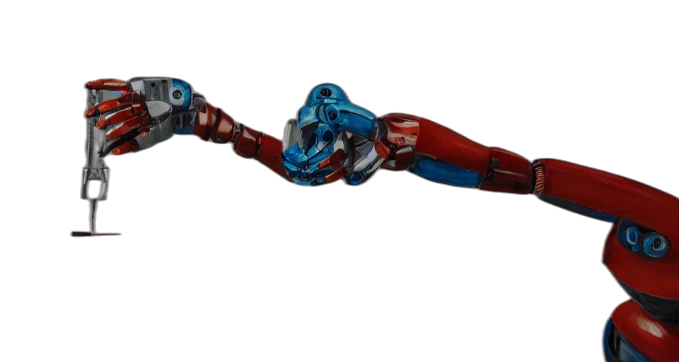 weapon, robot, sword, staff, 3d render, concept art, comic book art, hand transparent PNG cut-out