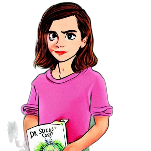 cartoon, watercolor, comic book art, concept art, emma, watson, children, book transparent PNG cut-out