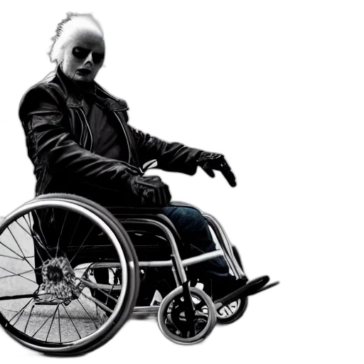 jacket, robot, car, concept art, cyberpunk, ghostrider, wheelchair transparent PNG cut-out