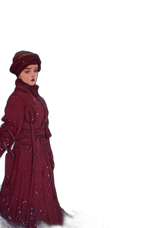 dress, jacket, hat, staff transparent PNG cut-out