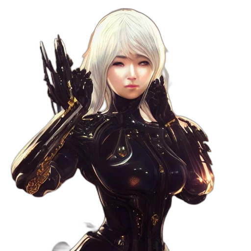 robot, staff, concept art, fantasy art, cyberpunk, 3d render, monochrome, dark transparent PNG cut-out