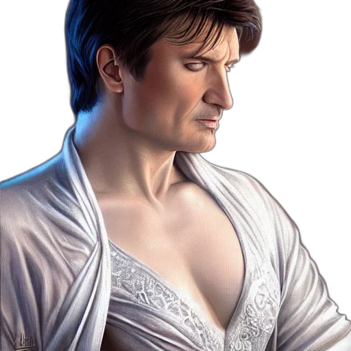 photorealistic, fantasy art, concept art, 3d render, nathan, fillion, white, lace transparent PNG cut-out