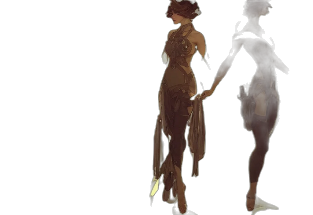 dress, staff, hat, concept art, fantasy art, photorealistic, oil painting, earth tones transparent PNG cut-out