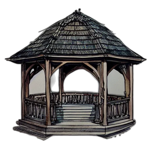 furniture, building, hat, umbrella, 3d render, concept art, photorealistic, watercolor transparent PNG cut-out