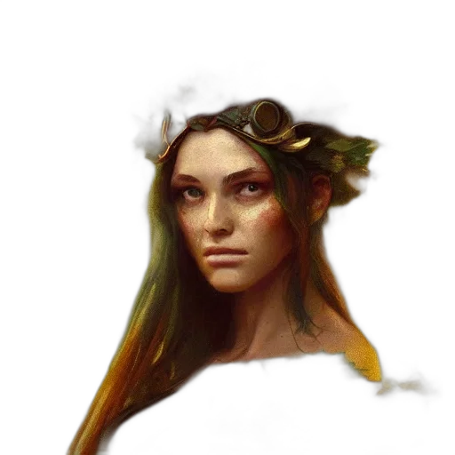 crown, face, fantasy art, concept art, photorealistic, oil painting, golden, green transparent PNG cut-out