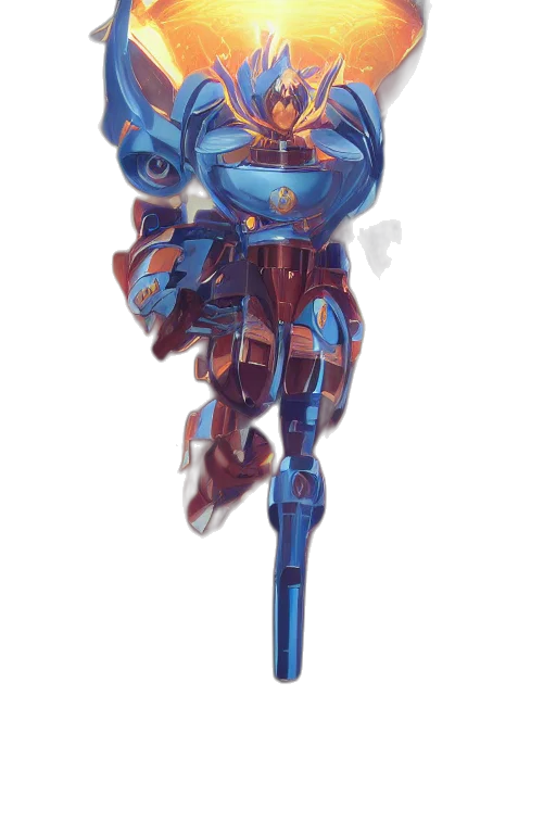 robot, weapon, staff, sword, concept art, 3d render, fantasy art, vaporwave transparent PNG cut-out