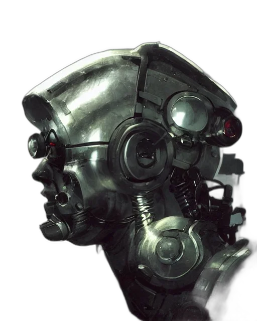 mask, robot, face, weapon, concept art, cyberpunk, 3d render, photorealistic transparent PNG cut-out