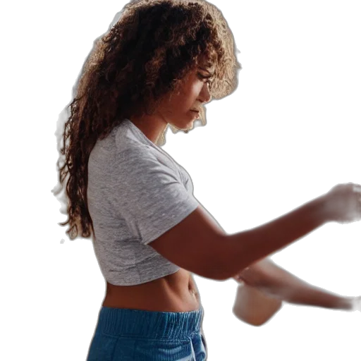 woman, tugging, pulling, shirt transparent PNG cut-out