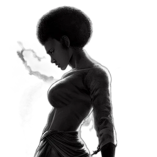 dress, face, concept art, comic book art, photorealistic, fantasy art, fire, monochrome transparent PNG cut-out