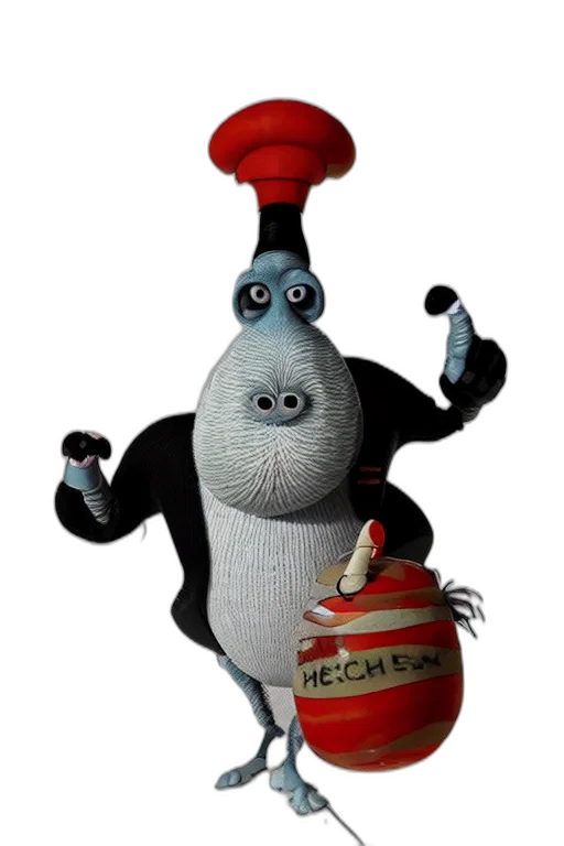 hat, staff, robot, animal, 3d render, concept art, cartoon, photorealistic transparent PNG cut-out