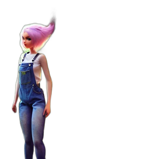 dress, hair, robot, staff, concept art, 3d render, vaporwave, cyberpunk transparent PNG cut-out