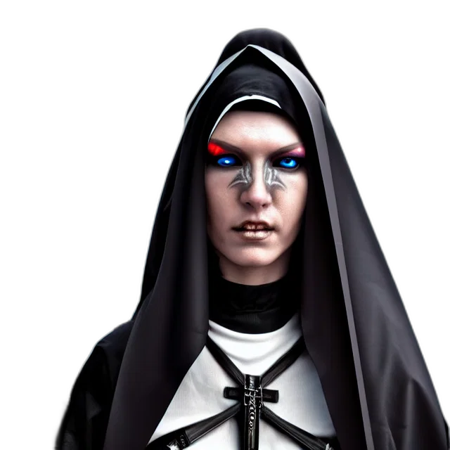face, staff, jacket, jewelry, concept art, cyberpunk, fantasy art, 3d render transparent PNG cut-out