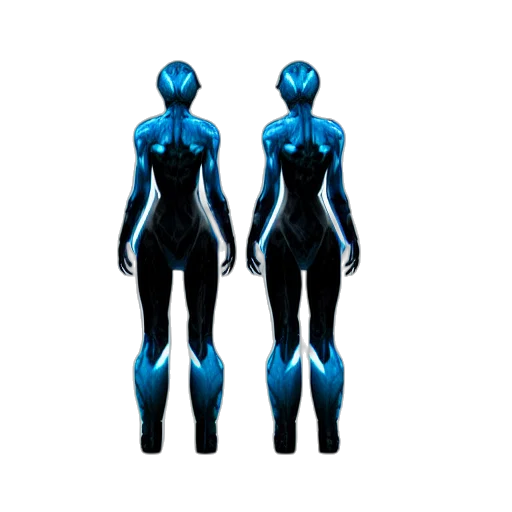 robot, dress, jewelry, 3d render, concept art, cyberpunk, pixel art, blue transparent PNG cut-out