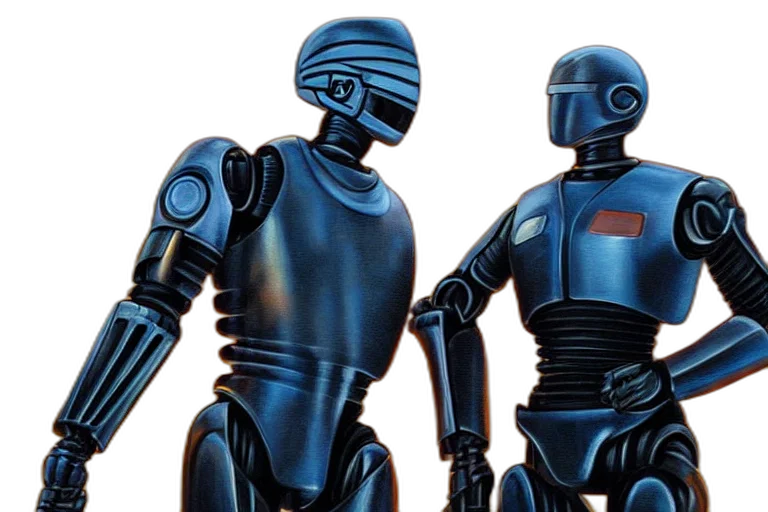 robot, concept art, blue, robocop, fantasy, painting, ultra, realistic transparent PNG cut-out