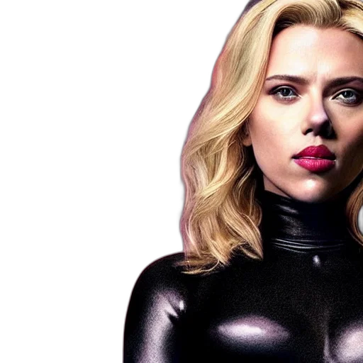 comic book art, photorealistic, scarlett, johansson, black, cat transparent PNG cut-out