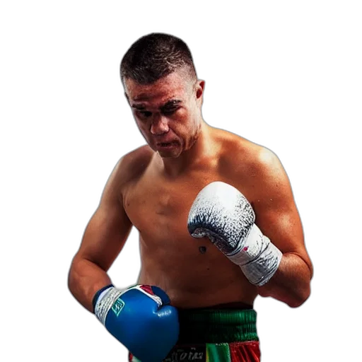 photorealistic, boxer, punching, pie transparent PNG cut-out