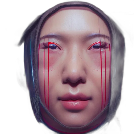 face, mask, robot, cyberpunk, photorealistic, vaporwave, concept art, red transparent PNG cut-out