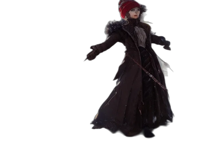 jacket, dress, staff, concept art, 3d render, fantasy art, dark, frostpunk transparent PNG cut-out