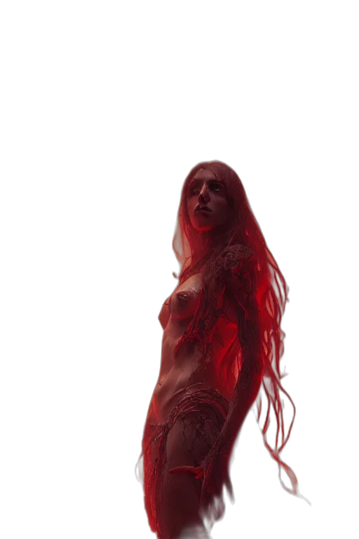 dress, creature, hair, staff transparent PNG cut-out