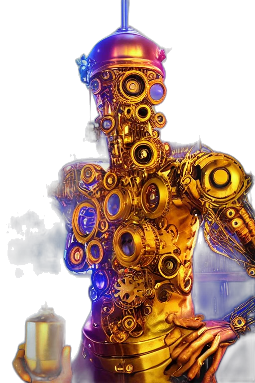 robot, weapon, staff, bottle, 3d render, concept art, cyberpunk, fantasy art transparent PNG cut-out