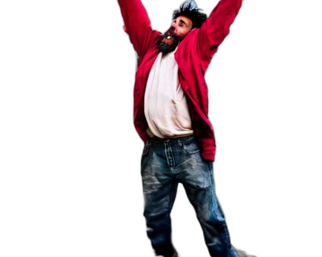 jacket, staff, 3d render, photorealistic, concept art, handsome, homeless, man transparent PNG cut-out