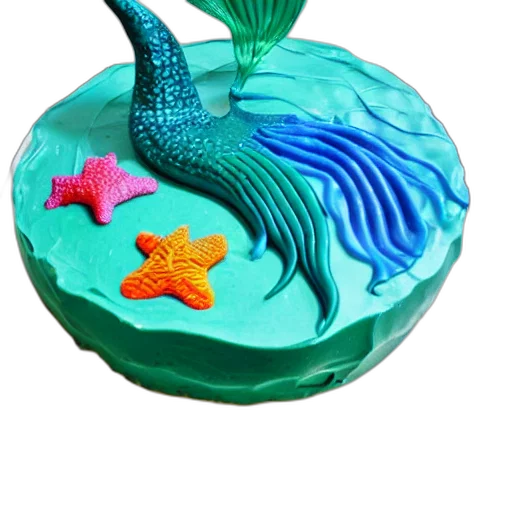 food, 3d render, underwater, mermaid, cake, homemade transparent PNG cut-out