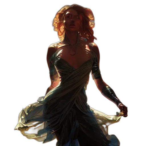 dress, jewelry, staff, concept art transparent PNG cut-out